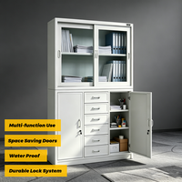 Meuble de rangement moderne blanc pour bureau avec portes vitrées, armoire latérale et tiroirs centraux, organisateur de rangement en acier – Vente en gros