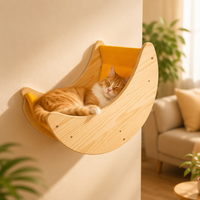 Hamac mural moderne en bois massif pour chats d'intérieur, doublure en toile douce et confortable, forme de croissant