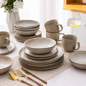 Juegos de <span class=keywords><strong>vajilla</strong></span> de estilo europeo moderno EKA, cuenco con cuchara, plato, taza de porcelana, <span class=keywords><strong>vajilla</strong></span> de gres irregular para uso doméstico - Product Image 4