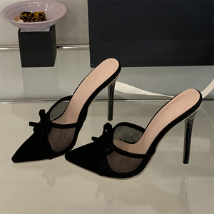 Elegant Open Toe Breathable Black Mesh High Heels for Women New Style Height Increasing Summer Outdoor Fashion <b>Shoes</b> - Product Image 1