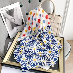 Scarf Customized Wholesale 2024 Custom Silk Scarves Designer Floral Printed 70*70cm Letter Polyester Satin Scarf For Women Stylish