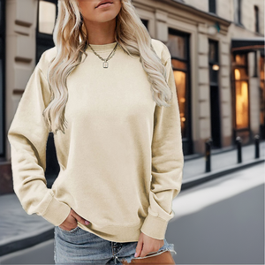 Venta al por mayor directa de fábrica: Sudadera de algodón transpirable de cuello redondo para mujer, de manga larga, color liso, estilo oversize, informal, para invierno. - Product Image 2