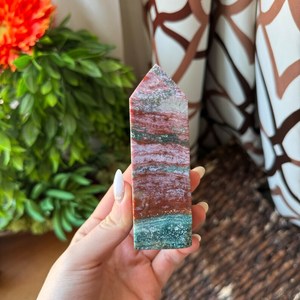 Tour carrée en jaspe océanique naturel, pointe de cristal polie pour la guérison, obélisque en quartz de haute qualité pour la décoration intérieure et la méditation Reiki - Product Image 1