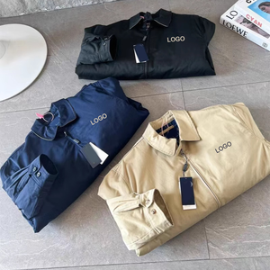 Nieuwe <span class=keywords><strong>Pl</strong></span> High Edition Heren Casual 100% Katoenen Jack Lange Mouw Opstaande Kraag Rits Voorkant Logo Borduurwerk Amerikaanse Revers Stijl - Product Image 3