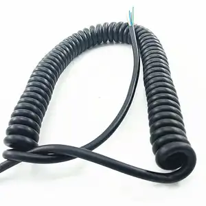 Cable de alimentación de envoltura de PU personalizado, Cable de resorte en espiral de longitud expandida, 2 núcleos telescópico de Cable de alimentación, Cable extensible