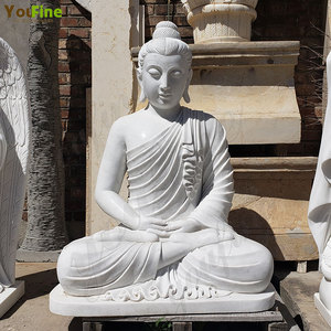 Large White Natural <strong>Stone</strong> Marble <strong>Buddha</strong> Sitting in Meditation - Product Image 2