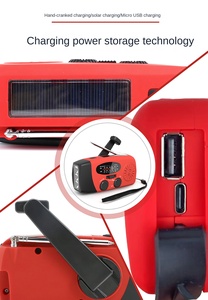 비상용 기상 라디오 SOS 태양광 발전 손잡이식 USB 인터페이스 내장 스피커 2000mAh 배터리 (야외용) - Product Image 3