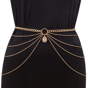 Cadena corporal geométrica de varias capas con diamantes de imitación para mujer, joyería de fiesta, aleación de zinc, color oro champán - Product Image 6