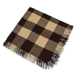 famous designer wool scarfs check sustainable wool felted scarf plaid check wool scarf for women 130cm