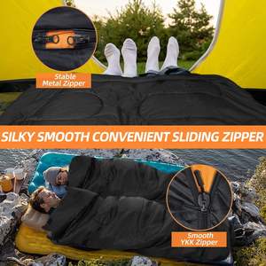 Saco de dormir con capucha de poliéster para parejas de tres estaciones de doble ancho impermeable con sobre cálido para acampar en familia - Product Image 4