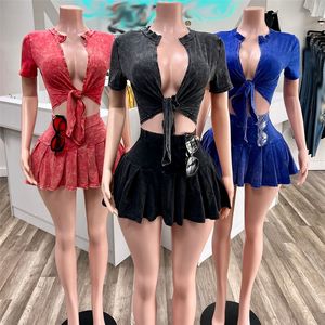 Conjunto de 2 Piezas de Moda 2026 para Mujer, Sexy, con Efecto Desgastado, Chaqueta y <span class=keywords><strong>Falda</strong></span> (con Pantalones de Seguridad Internos) - Product Image 1