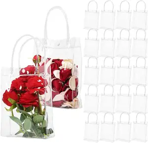 Temizle PVC parti hediye kutusu şeffaf çiçekçi ekici kek taşıma çantaları hediye sevgililer günü gül çiçek buket el çantası