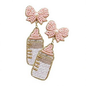 Boucles d'oreilles uniques à perles fantaisie pour femme, style bohème, bijoux de fête tendance, en résine acrylique rose et turquoise - Product Image 4