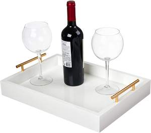 صينية تقديم خشبية بيضاء بتصميم عصري للزينة وحفلات الزفاف مع مقابض معدنية ذهبية مصقولة - Product Image 5