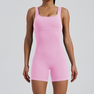 Combinaison de yoga sans couture de style européen et américain, directement de l'usine, pour femmes, avec <span class=keywords><strong>short</strong></span> intégré et col carré, idéale pour le fitness - Product Image 4