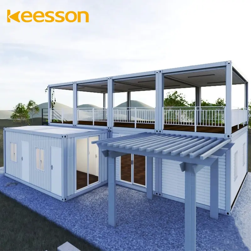 Keesson इकट्ठा अचल संपत्ति prefab घरों 4 बेडरूम लक्जरी कंटेनर झोपड़ी आउटडोर पूर्व फैब निर्माण