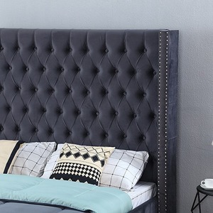 Cama doble Diseño de espárragos <span class=keywords><strong>con</strong></span> cabecero alado Cama de tela de franela gris en la categoría de camas de madera - Product Image 3