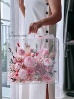 Vente en gros de vrais bouquets de roses éternelles préservées dans une boîte en acrylique pour la fête des mères, la Saint-Valentin