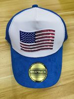 Gorra Snapback con Parche de Bandera Americana de Lentejuelas, Gorra Trucker de Malla Azul Premium para Hombre con Visera de Gamuza, Gorra de Béisbol Patriótica a la Moda