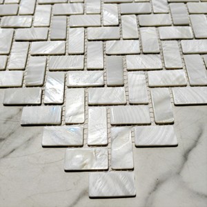 Placa de Mosaico de Concha de Madrepérola Ultra Branca com Padrão Espinha de Peixe para Backsplash de Cozinha - Product Image 6