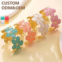 Bijoux de mode de haute qualité, bracelet ouvert en forme de fleur, en acier inoxydable plaqué or 18 carats, pour femmes