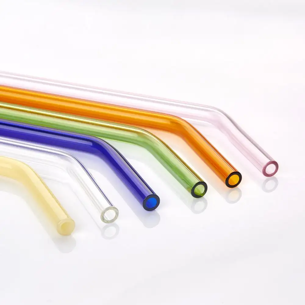 Eco Friendly Reusable Borosilicate Glass Bent Curved Drinking Straws