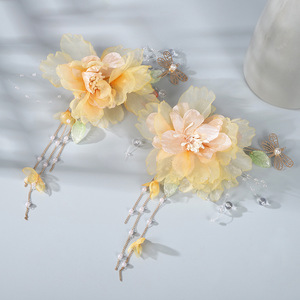 Nouvelle pince à cheveux en soie avec perles de cristal style antique et fleurs, accessoire capillaire classique de luxe léger et de niche, pour enfants - Product Image 1