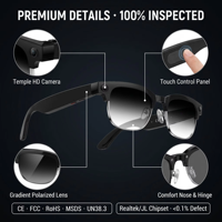 Lunettes Intelligentes avec Caméra : Enregistrement Vidéo 1080P, Capture Photo, Traduction IA en Temps Réel, Contrôle Vocal Tactile, Contrôle par Application, Appels et Musique