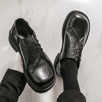 Chaussures décontractées en cuir pour hommes, grande taille, basses, noires, à bout rond, avec talon compensé, de haute qualité