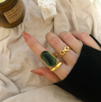 Bague de 2 pièces en plaqué argent 925, style français rétro, émeraude
