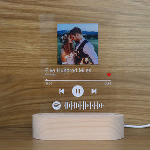 <span class=keywords><strong>Foto</strong></span> <span class=keywords><strong>personalizada</strong></span>, placa de música, luz nocturna, grabado, nombre, canción, marco de fotos, Base de madera, lámpara acrílica para regalo - Product Image 4