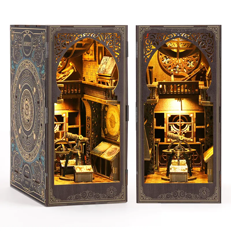 Bestselling 3D wooden puzzles creative DIY miniature astronomical museum building model bookend nook kits for gifts