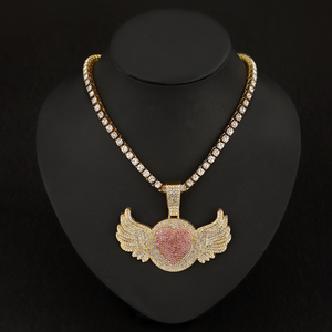 Hombres y mujeres Iced Out Rhinestones Tennis Chain <span class=keywords><strong>CZ</strong></span> Bling Full Heart Colgante Collares - Product Image 5
