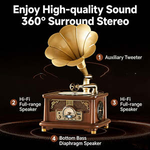 <b>Mini</b> Retro Turntable <b>Record</b> <b>Player</b> All In One 3 Speed Wireless BT <b>Record</b> <b>Player</b> FM USB High Fidelity Gramophone Hot Sale - Product Image 4