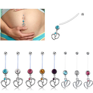Anneau de nombril pour femme enceinte, motif dessin animé semelle de pied, tige souple, filetage externe, bijou de <span class=keywords><strong>piercing</strong></span> pour usage quotidien - Product Image 1