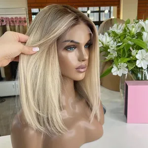 Jewish Wig With Silk Base Babylight Blonde Color Kosher Raw European Human Hair Real Scalp Silk Top Lace Front Wigs For Women