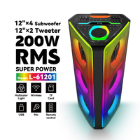 Altavoz para Fiestas Modelo Privado 4*12 Pulgadas para V5.0, 130W RMS, Batería de 11.1V 9000mAh, Carga Inalámbrica, USB, SD, FM, Control Remoto