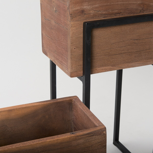 Factory Customizable Antique Color Wood Plant Stand with Black Steel Easy Install Flower Pot Rack Series <b>Bookcases</b> Bookshelves - Product Image 3