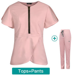 Uniformes de hospital con media cremallera Clínica de mascotas Enfermería Scrubs Mujeres Uniforme de manga corta Scrubs Tops + Pantalones Trajes Uniformes Conjuntos al por mayor - Product Image 5