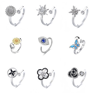 Women's Fashion <b>Ring</b> Flower Design Zircon Inlay Rotating Adjustable Gift Jewelry - Product Image 1