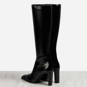 Fashion Solid Wide Fit Women's Knee High <b>Boots</b> Ladies Chunky High Heels Shoes Square Toe on Long Booties - Product Image 4