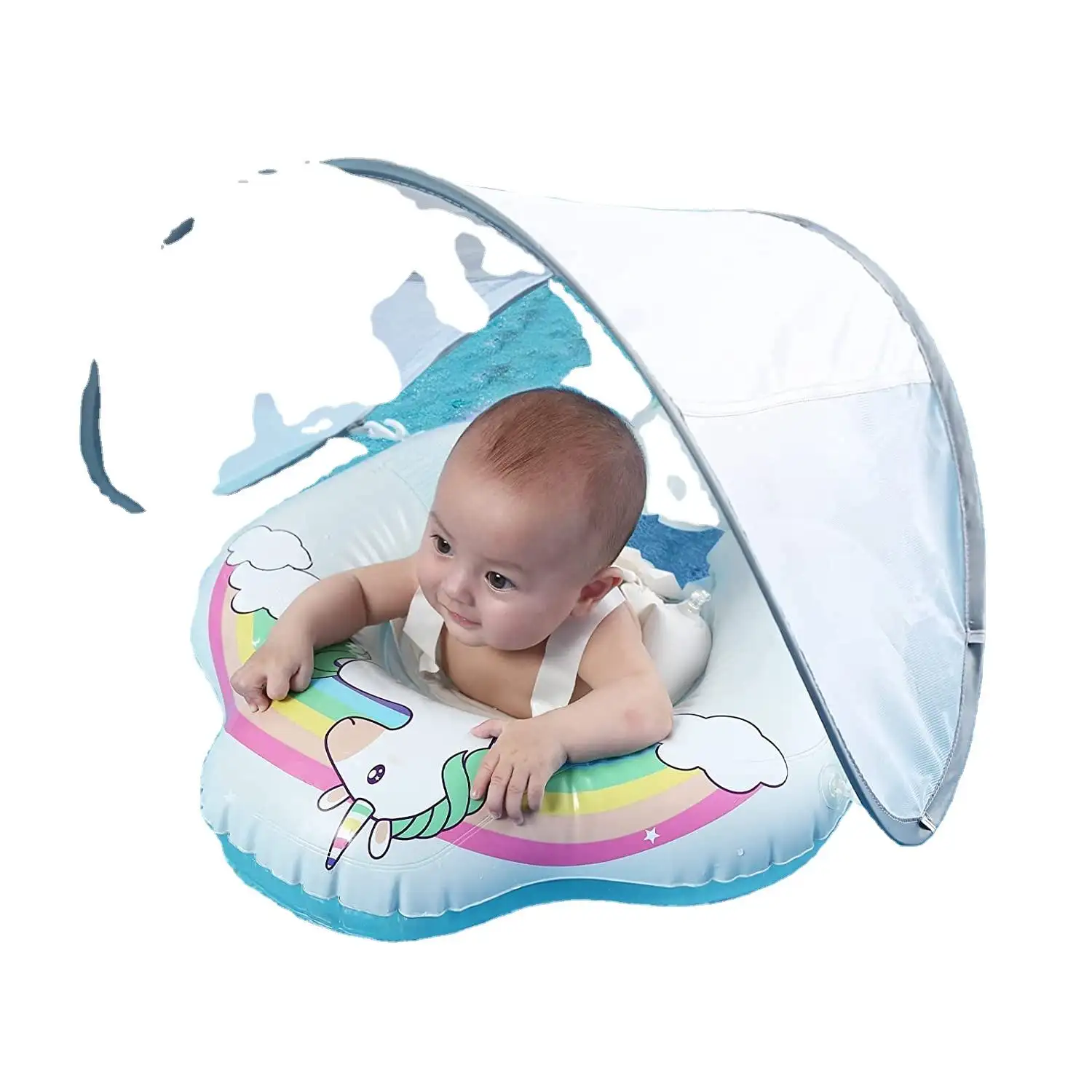 Unicorn Baby Swimming Floats Trainer for Toddlers Inflatable Baby Pool Floats Ring Swimming Float with Sun Protection Canopy