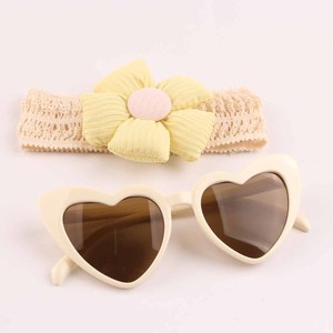 Ensemble bandeau en nylon et lunettes de soleil en forme de cœur pour bébé de 0 à 3 ans, bandeau décoré de fleurs, lunettes de soleil, emballage individuel OPP, cadeau d'été pour bébé - Product Image 6
