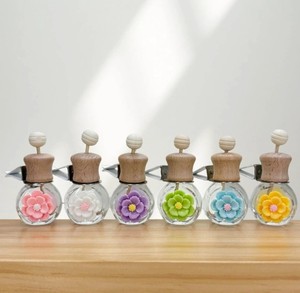 10ml Leere Runde Farbige Blumen-Glasflasche für Auto-Duftspender mit Lüftungsclip und Schraubverschluss, Auto-Parfümflasche, Auto-Diffusor-Flasche - Product Image 2