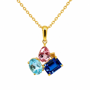 Juego de Joyería de Plata 925 con Cristal Marroquí de UM Jewelry, para Boda o Compromiso (Colgante/Anillo), Chapado en Oro de 18K, con Cristales de Laboratorio de Colores - Product Image 2