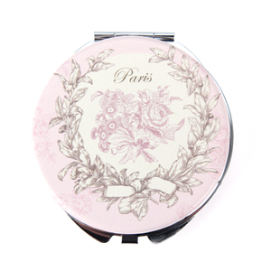 Miroir de poche compact rond de 6 cm en cuir PU à motif floral, style vintage Parisien, avec cadre métallique argenté, double face HD, pour maquillage, vente en gros - Product Image 4