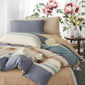 Juego de Ropa de Cama 100% Algodón, Juego de Funda de Edredón a Rayas, Transpirable, Agradable al Tacto, 4 Piezas para Dormitorio - Product Image 2