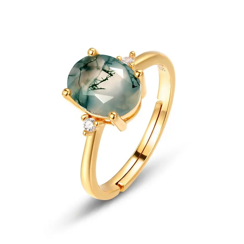 Groene Mos Agaat Edelstenen Ring Fabriek Groothandel Zilveren Ring 925 Sterling Zilveren Sieraden Voor Mannen