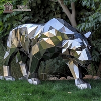 Statue de tigre en acier inoxydable TREVI |   Sculpture de tigre géométrique polie miroir pour la décoration de jardins et de parcs extérieurs