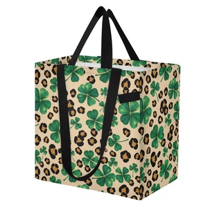 Bolsa de Compras Reutilizable con Diseño de Leopardo, Bolsa de Mano con Estampado Personalizado de Hojas de Trébol, Bolsa de Compras Plegable Grande de Lona - Product Image 2